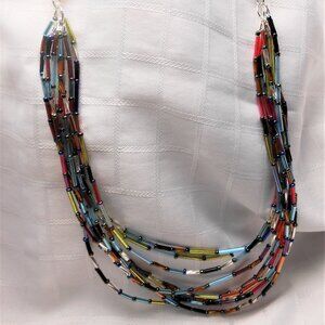 No1001 Pretty handmade colored 9 rows necklace made with acrylic tubes